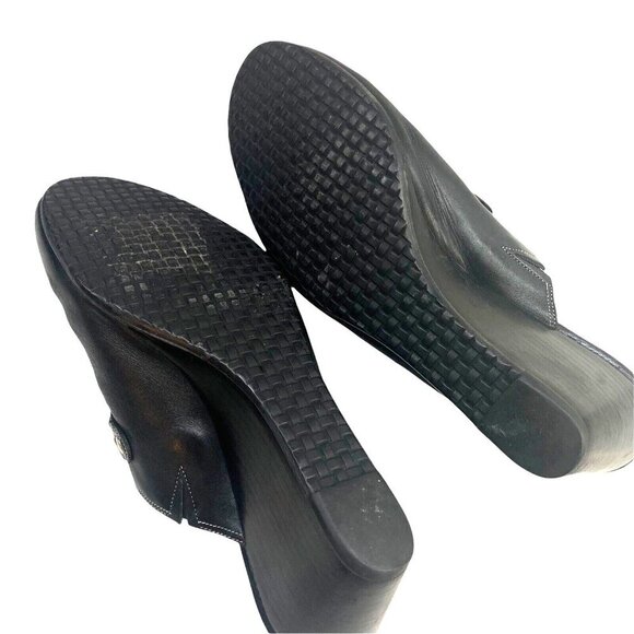 COLE HAAN Women Leather Clogs Size 10 Black Mules Slip On Wedge Casual - Picture 6 of 9